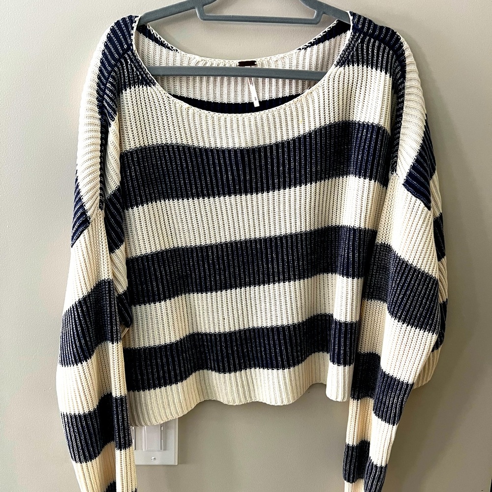 Free People Blue and White Striped Sweater